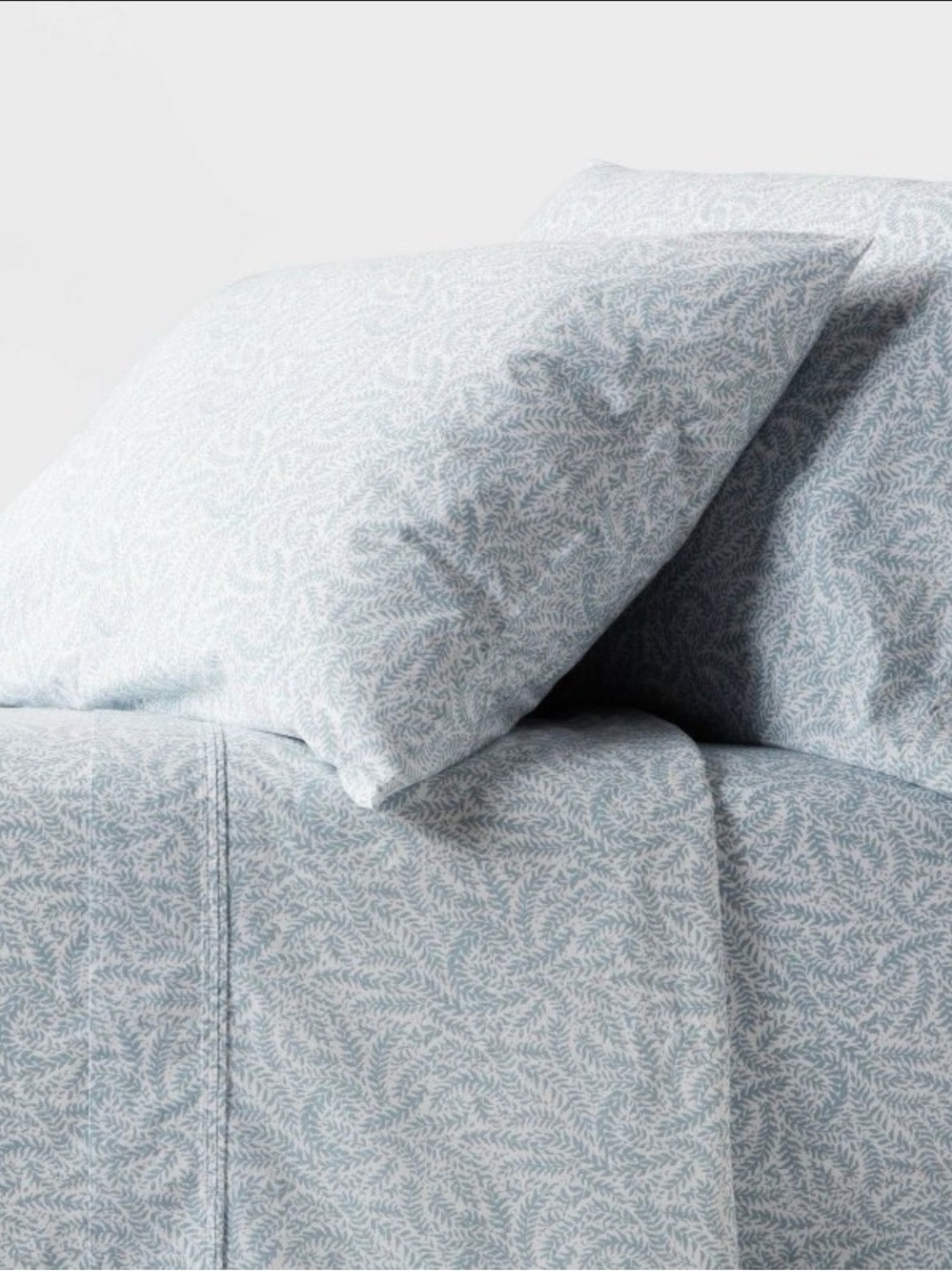 NEW! Threshold Organic Cotton Percale Pale Blue Leaf-Print Sheet Set